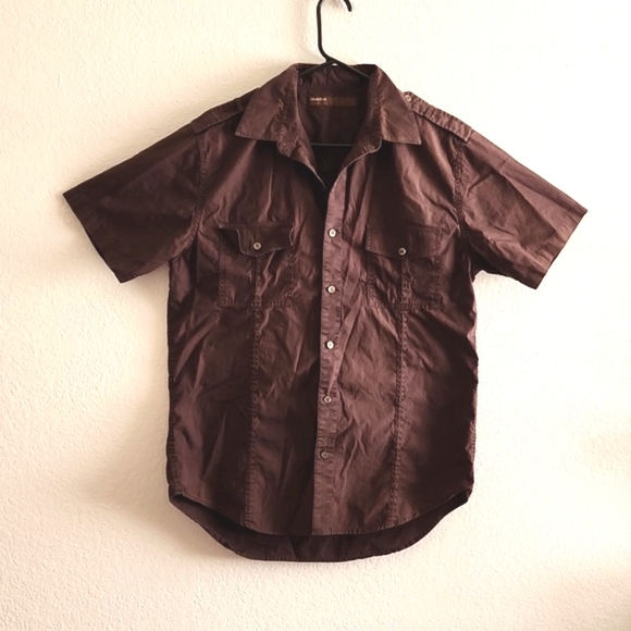 Perry Ellis Short Sleeve Open Collar Silk Shirt Box Shirt Men's XL silk Beige type Vintage Second Hand